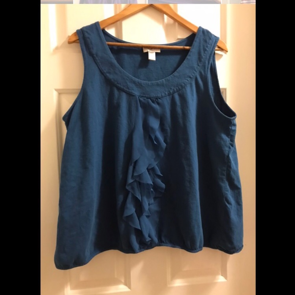 3/$15 Ann Taylor loft blue tank top chiffon ruffle